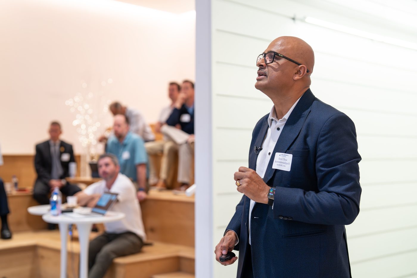 Ravi Teja Bommireddipalli speaking to the CEO Council of Tampa Bay.